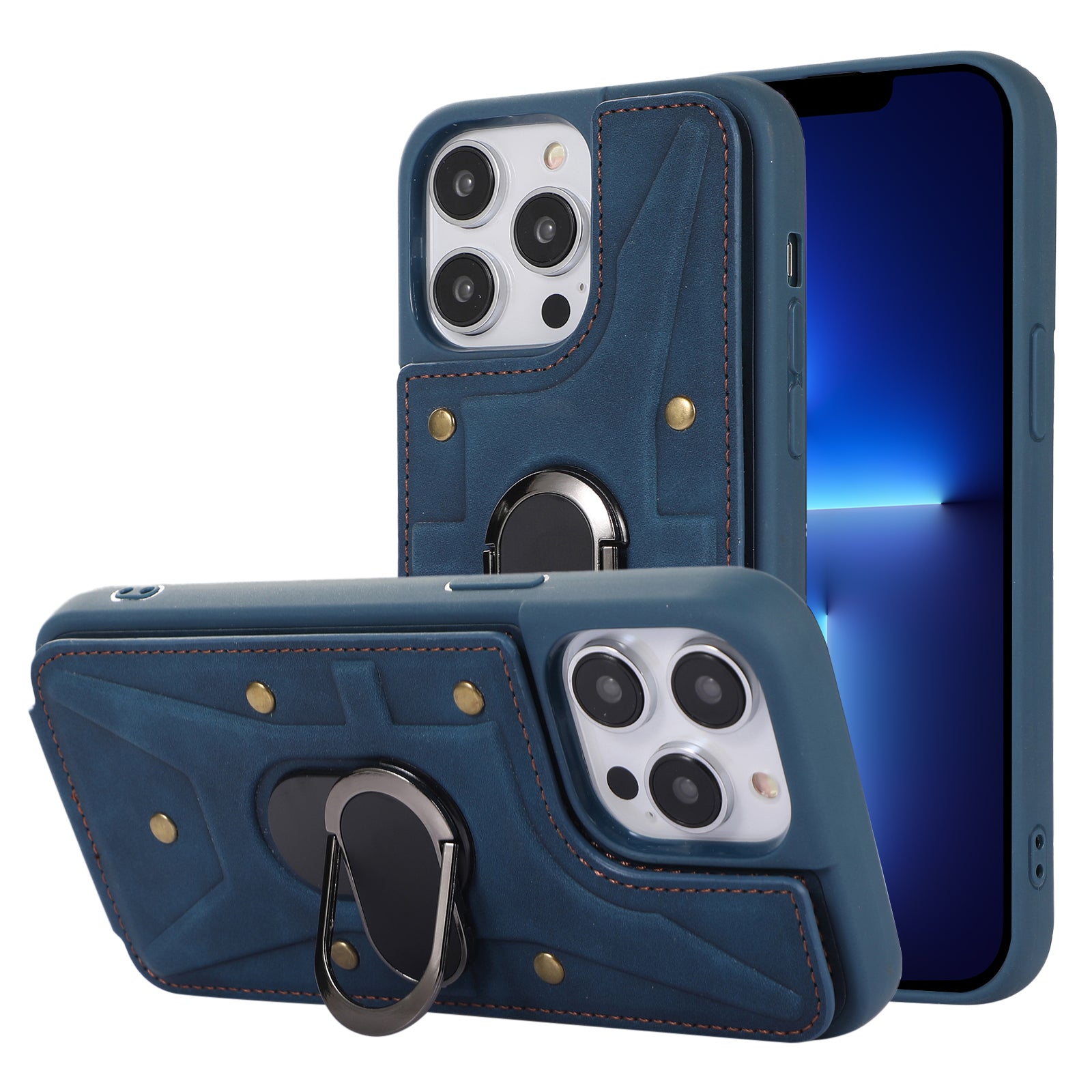 For iPhone 13 Pro Max 6.7 inch Card Bag Design Drop-proof Skin-touch PU Leather Coated TPU Back Case with Magnetic Ring Kickstand For iPhone 13 Pro Max 6.7 inch Card Bag Design Drop-proof Skin-touch PU Leather Coated TPU Back Case with Magnetic Ring Kickstand